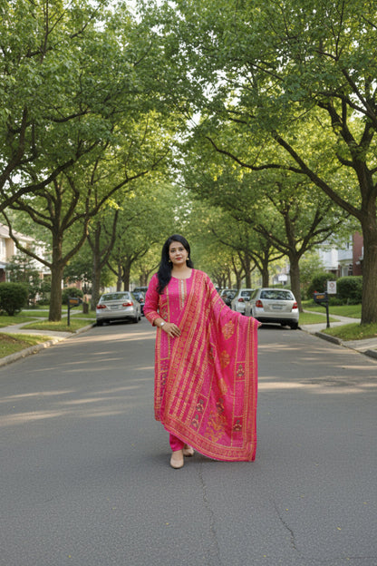 Hot Pink Chinon Suit Set