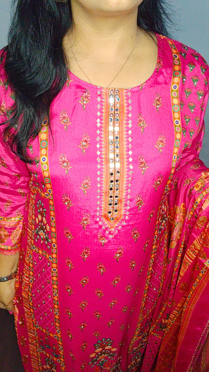 Hot Pink Chinon Suit Set