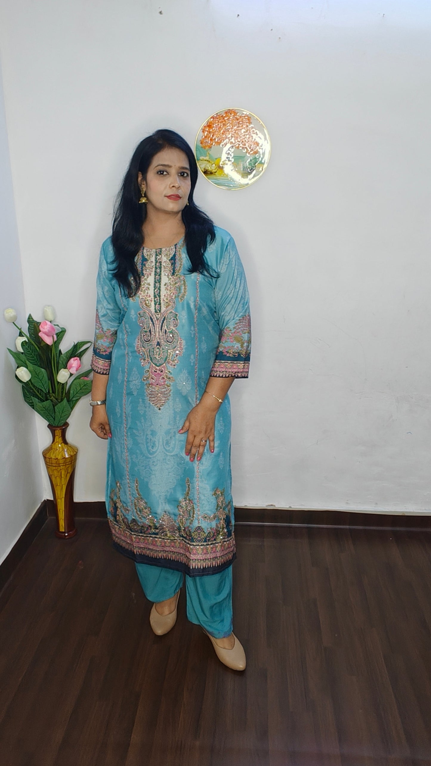 SKY BLUE MIRROR EMBROIDERED SUIT SET I BHAVIAURA