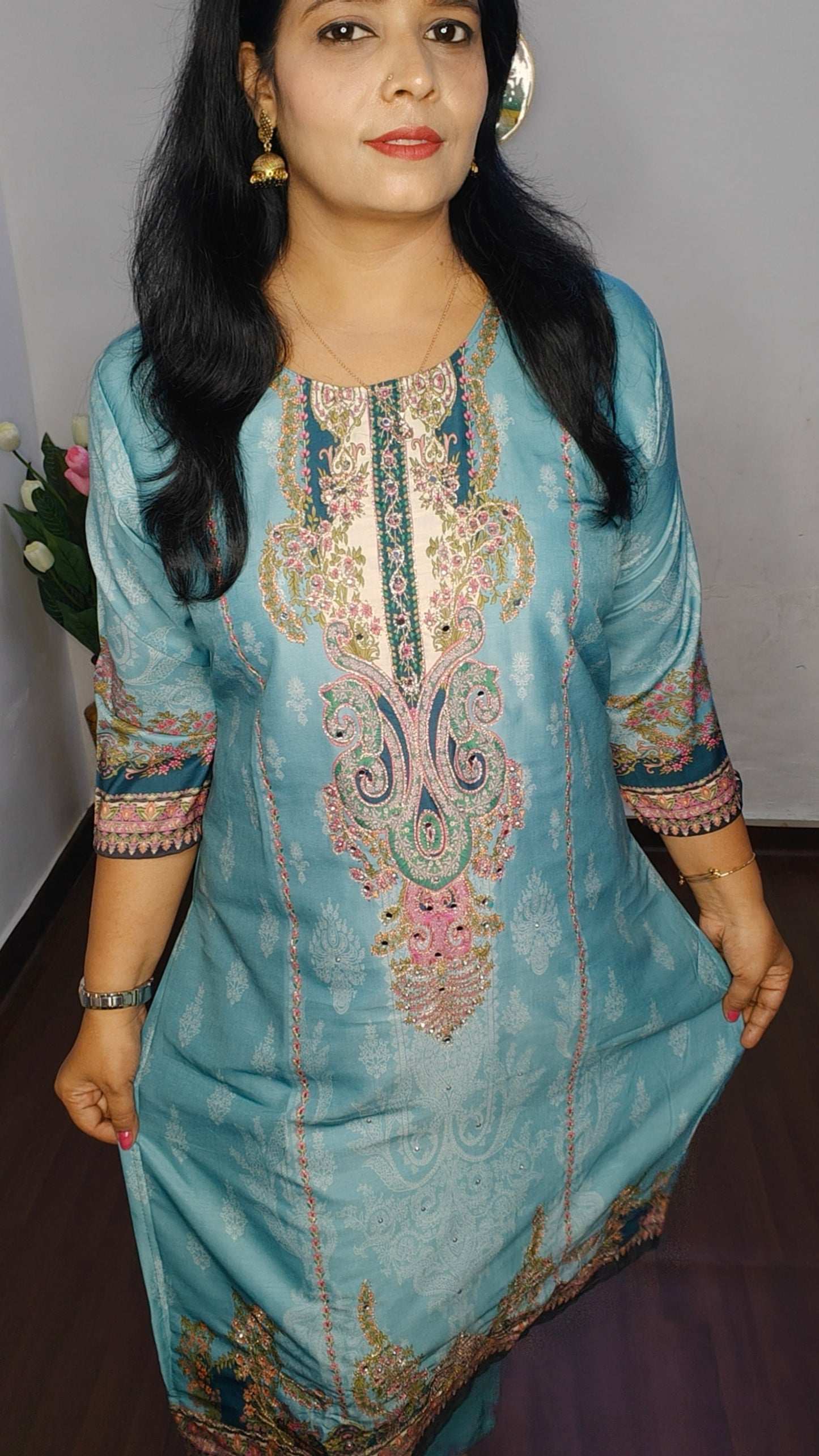 SKY BLUE MIRROR EMBROIDERED SUIT SET I BHAVIAURA