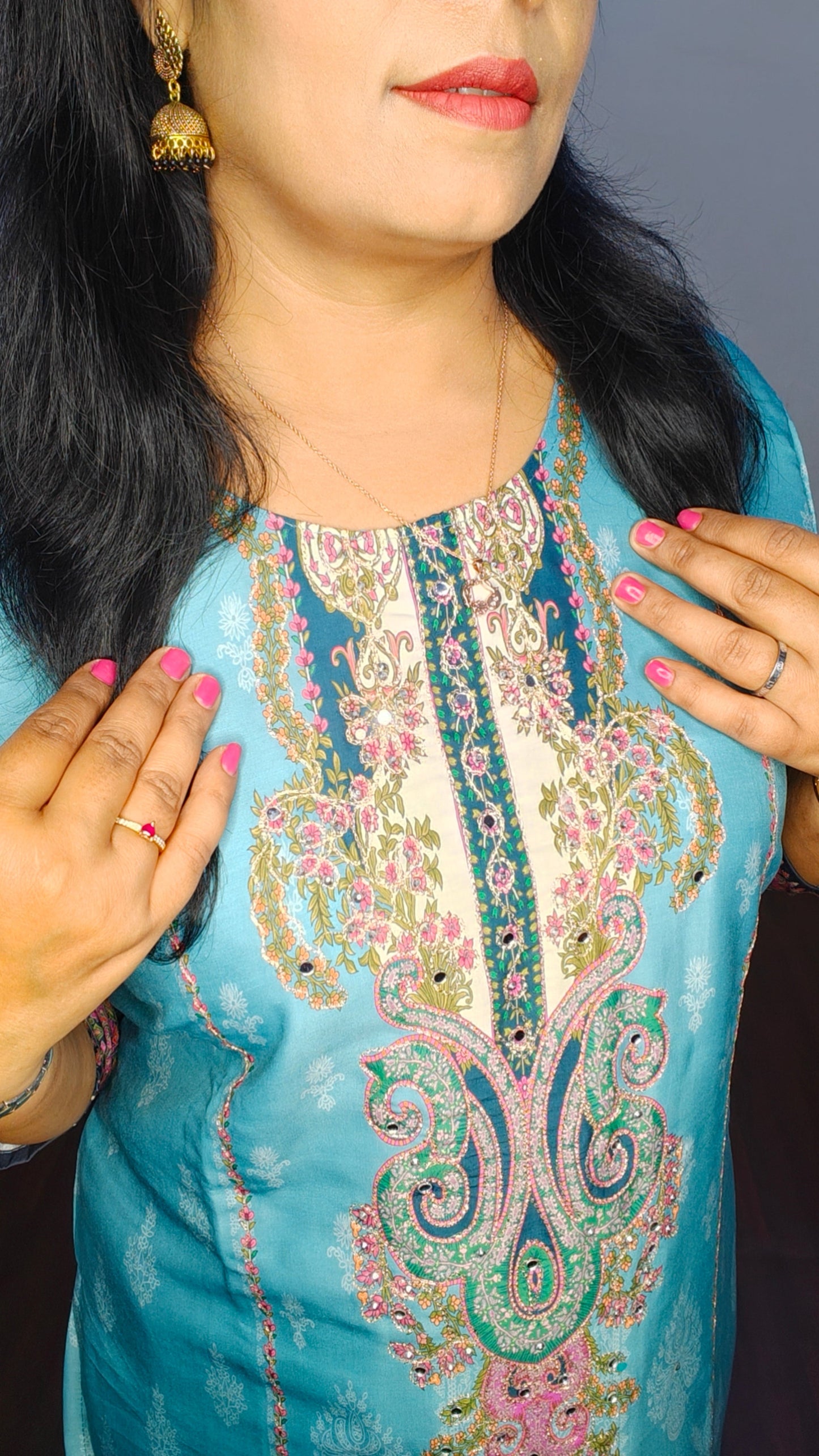 SKY BLUE MIRROR EMBROIDERED SUIT SET I BHAVIAURA