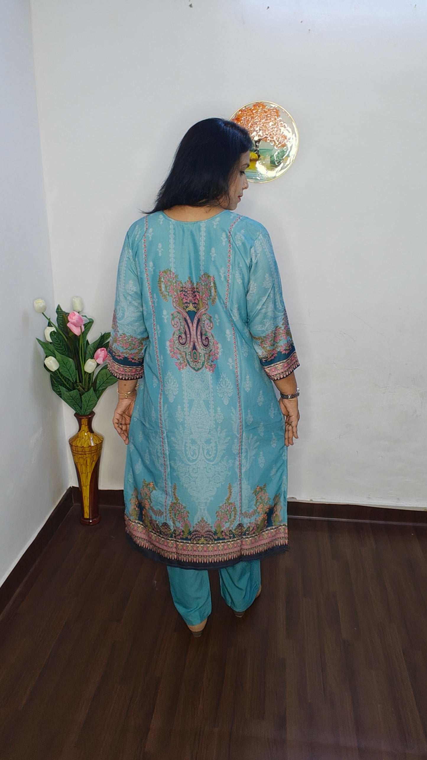 SKY BLUE MIRROR EMBROIDERED SUIT SET I BHAVIAURA