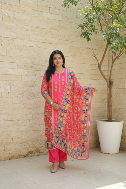 Bright Pink Chinon Suit Set