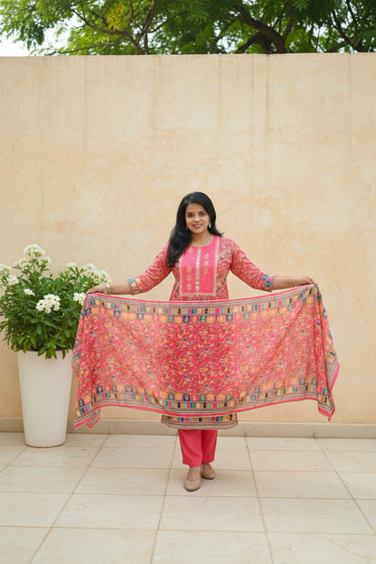Bright Pink Chinon Suit Set