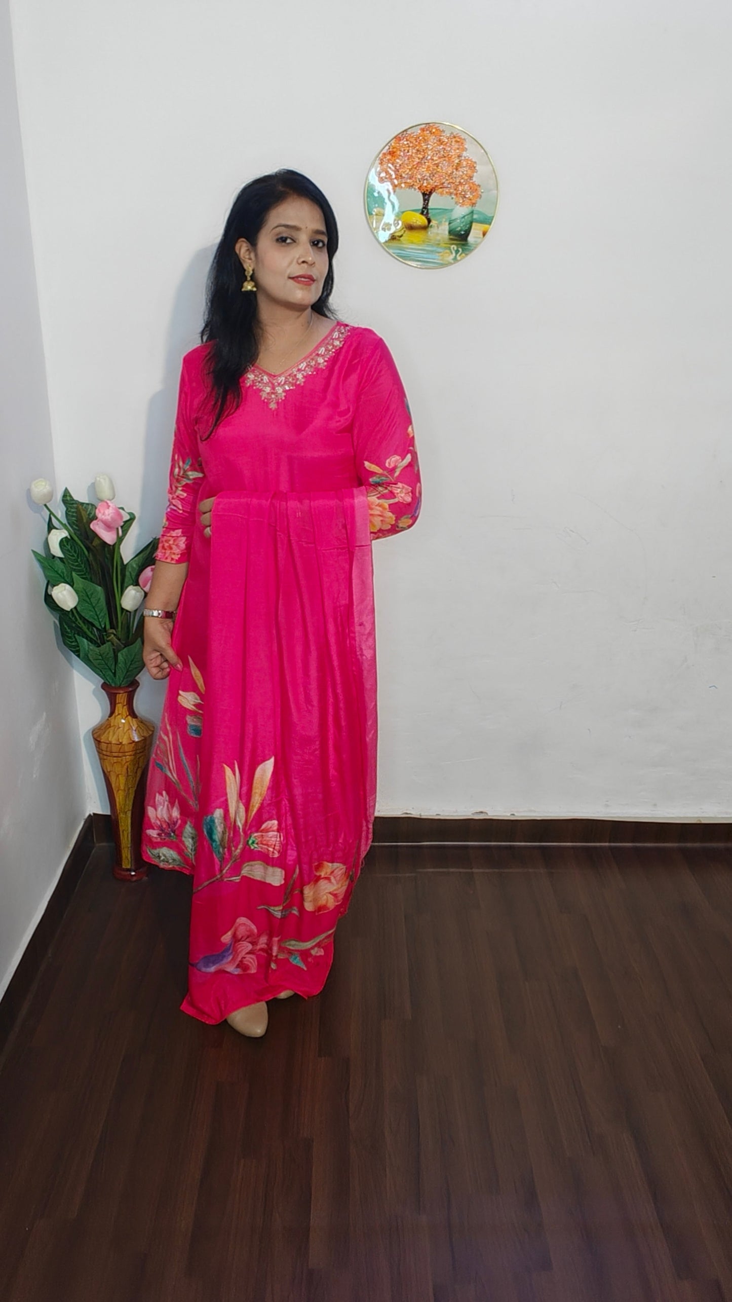 HOT PINK PRINTED STRAIGH SUIT SET