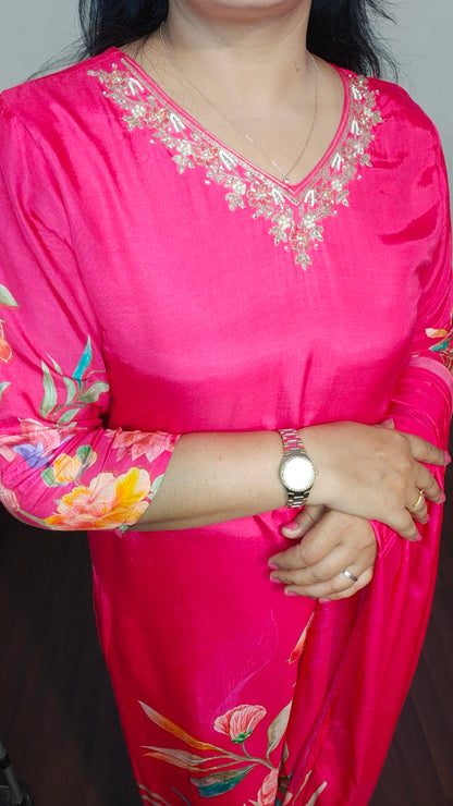 Yellow Green Crepe Silk Kurta Set