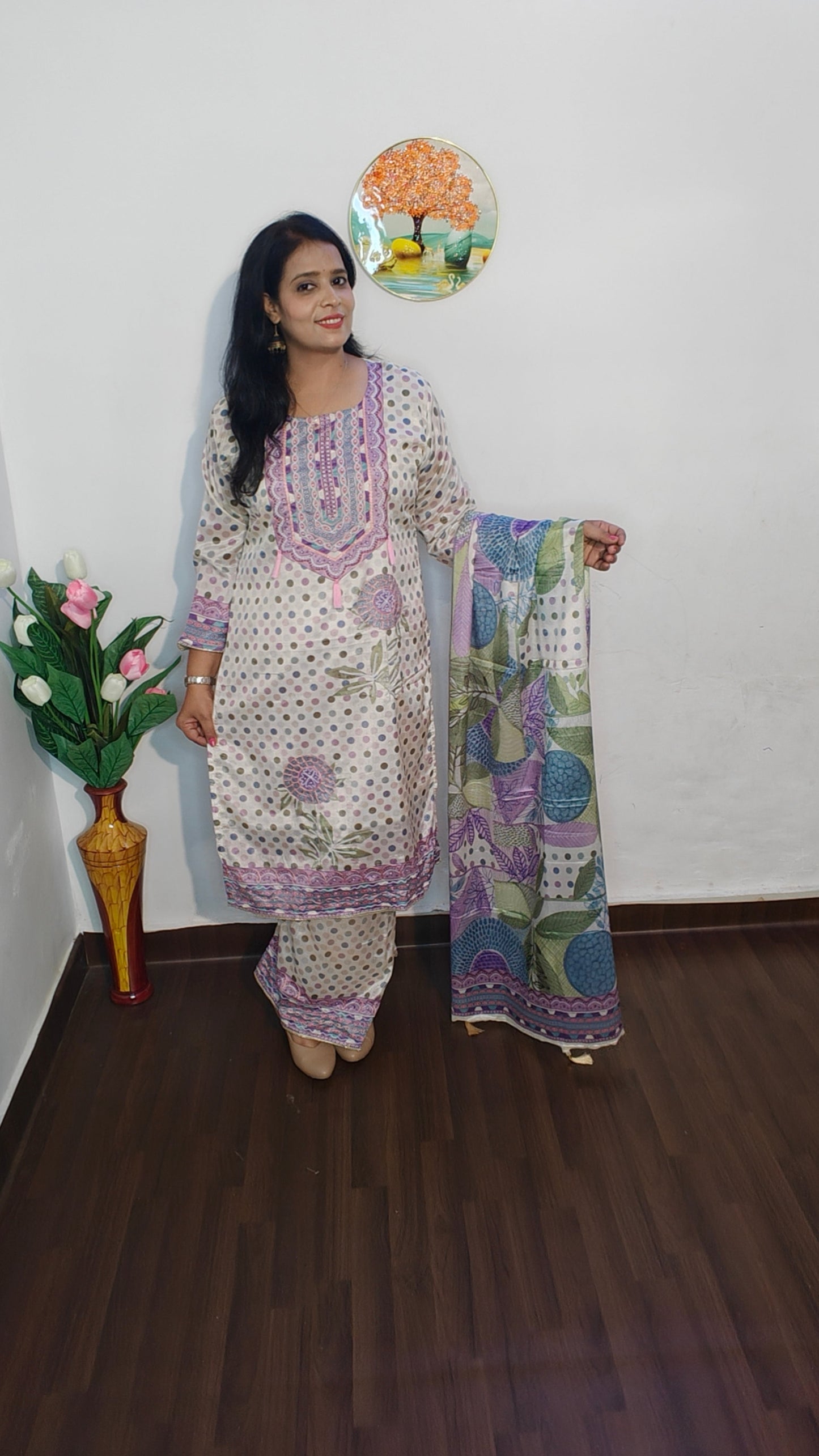 CREAM PEARL EMBROIDERED MUSLIN PALAZZO SUIT SET