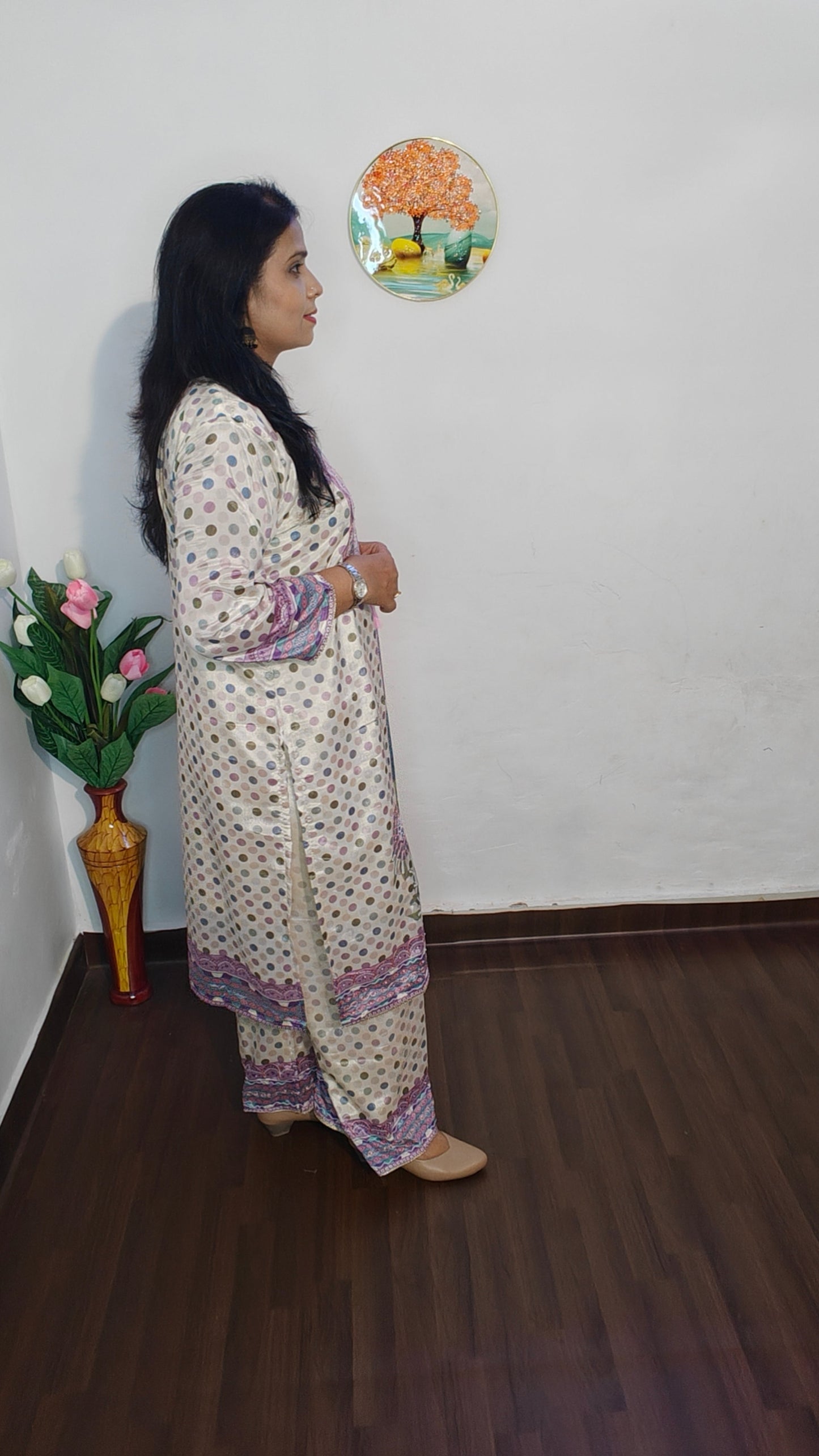 CREAM PEARL EMBROIDERED MUSLIN PALAZZO SUIT SET