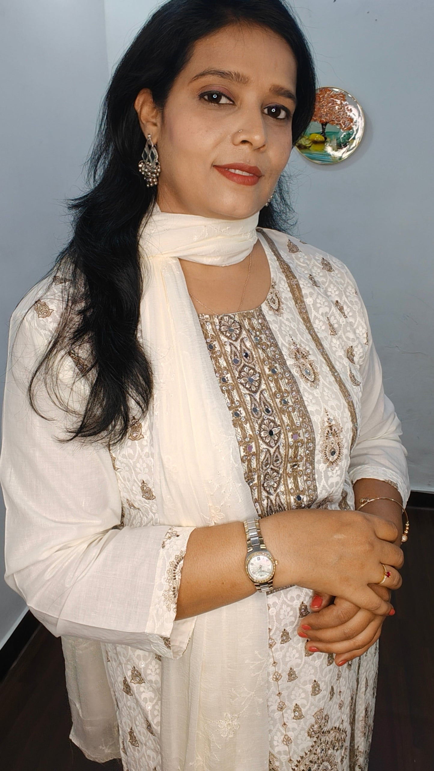 OFF WHITE SIFLY SUIT SET WITH MIRROR WORK | BHAVIAURA