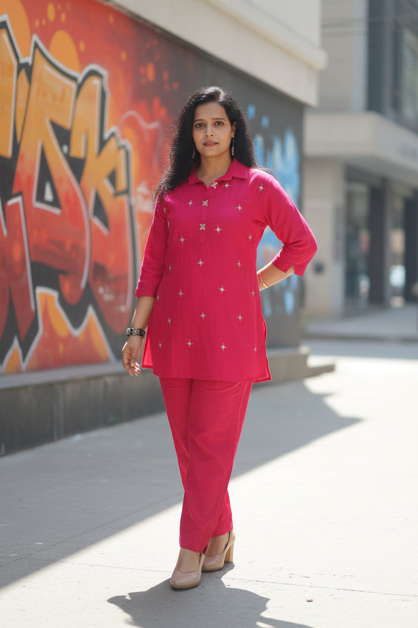 MAGENTA VATICAN EMBROIDERD CO-ORD SET