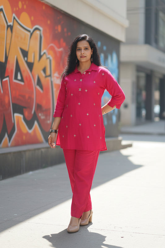 MAGENTA VATICAN EMBROIDERD CO-ORD SET