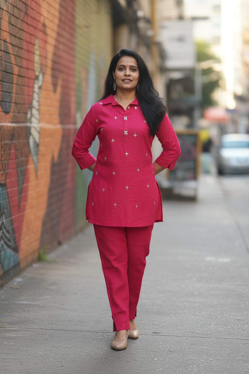 MAGENTA VATICAN EMBROIDERD CO-ORD SET