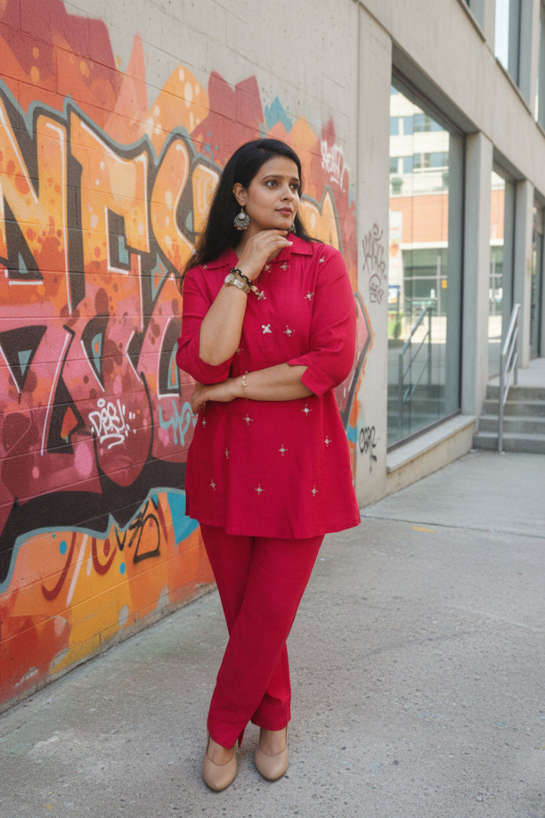 MAGENTA VATICAN EMBROIDERD CO-ORD SET