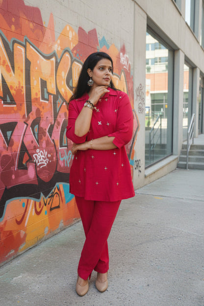Magenta Vatican Embroidered Co-Ord Set for Women