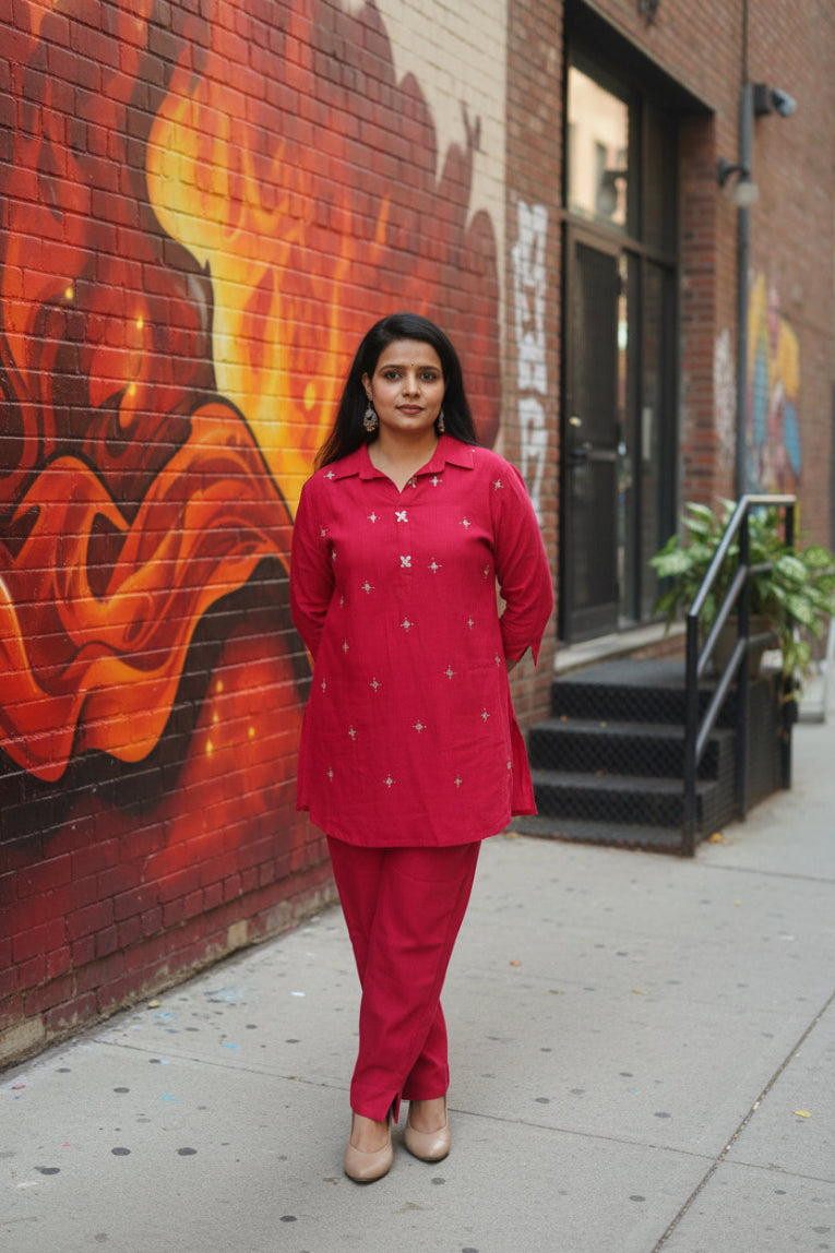 MAGENTA VATICAN EMBROIDERD CO-ORD SET