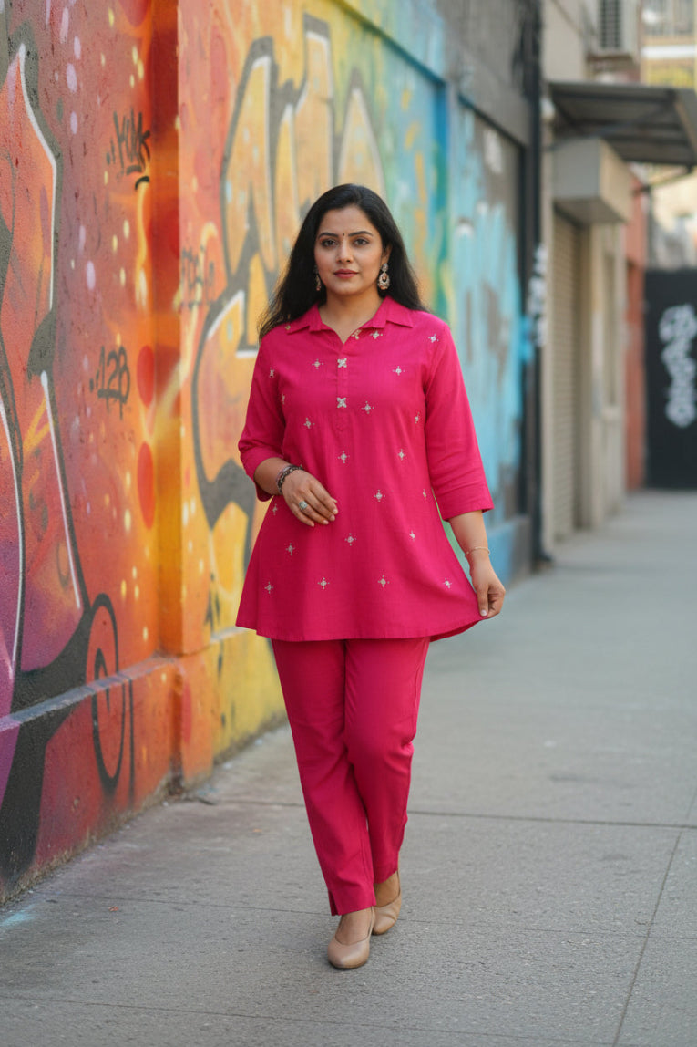 MAGENTA VATICAN EMBROIDERD CO-ORD SET