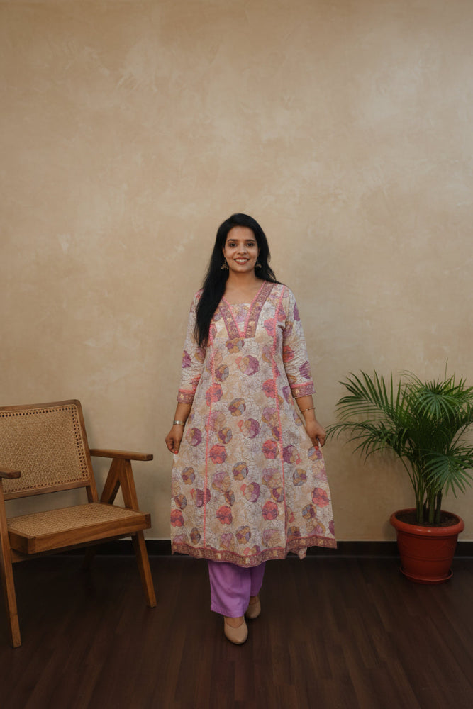 Floral Print Cotton A-Line Kurta Set 