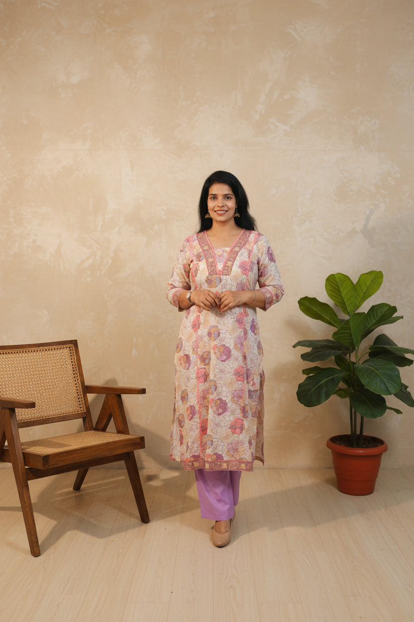 Floral Print Cotton A-Line Kurta Set 