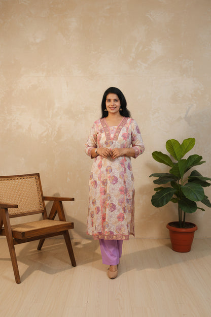 Floral Print Cotton A-Line Kurta Set 