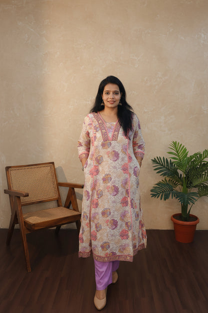 Floral Print Cotton A-Line Kurta Set 