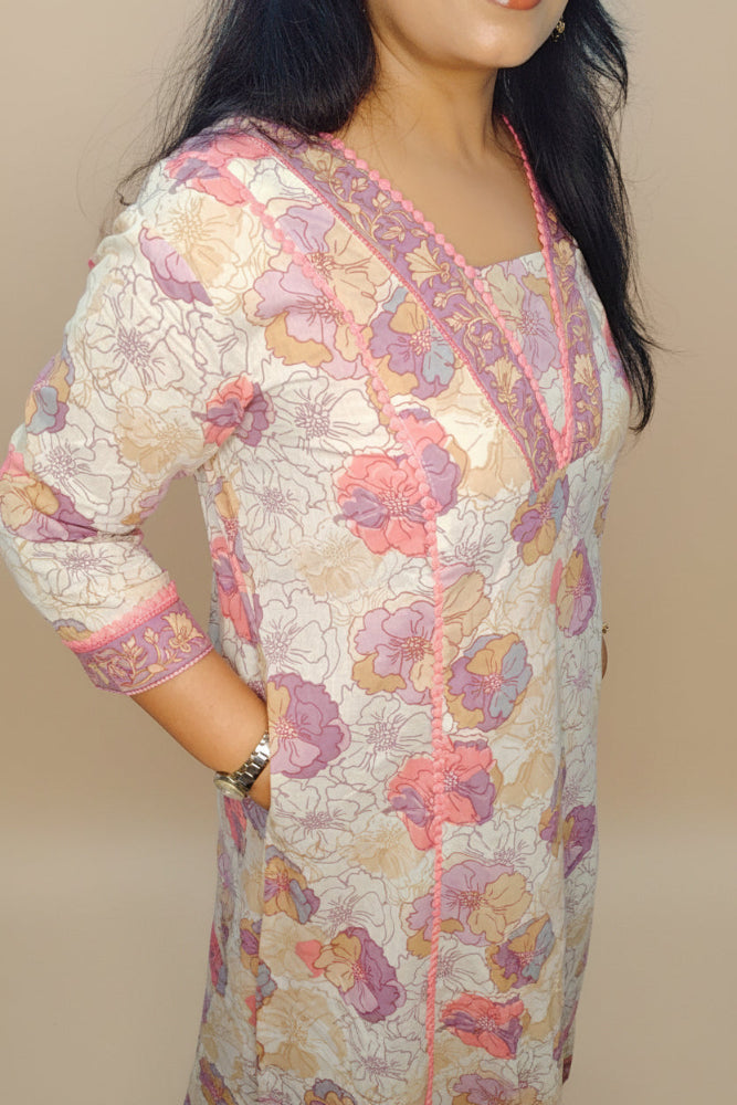 Lavender Cotton A-Line Kurta Set