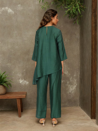 Asymmetrical Green Chanderi Co-Ord Set