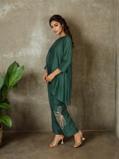 Asymmetrical Green Chanderi Co-Ord Set