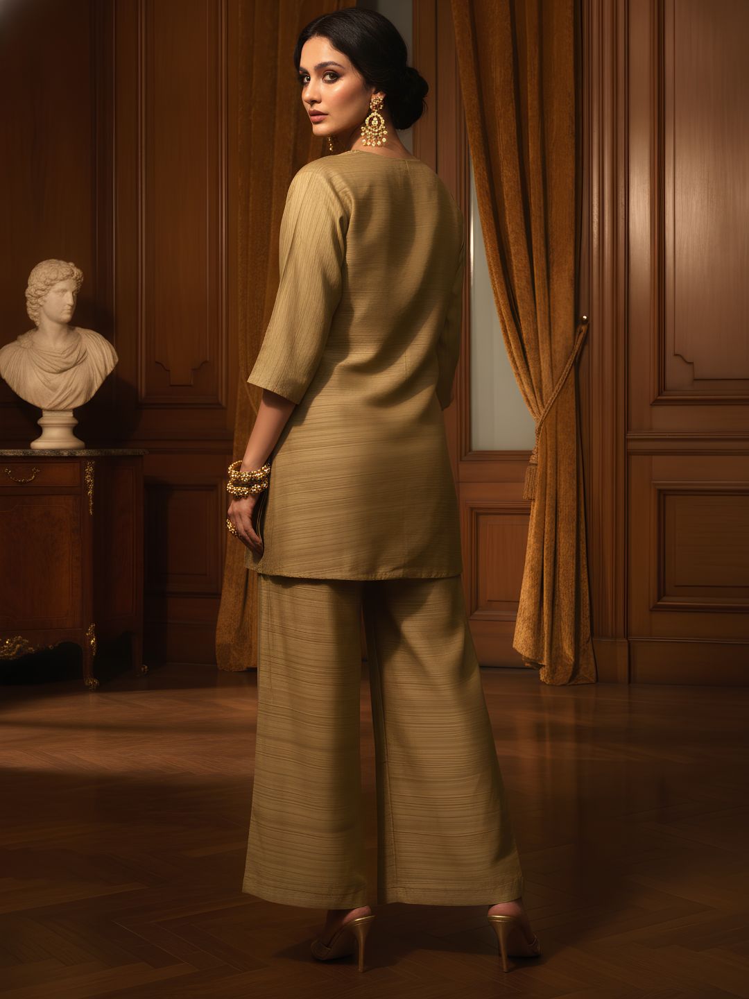 Monochrome  Golden Blended Silk Co-Ord Set