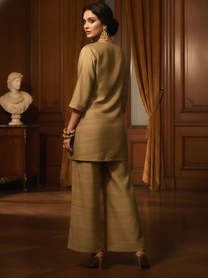 Monochrome  Golden Blended Silk Co-Ord Set