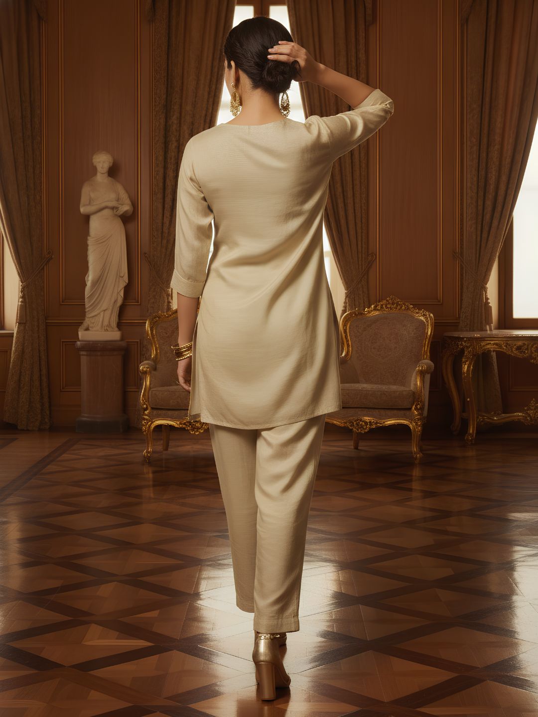 Beige Viscose Silk Co-Ord Set