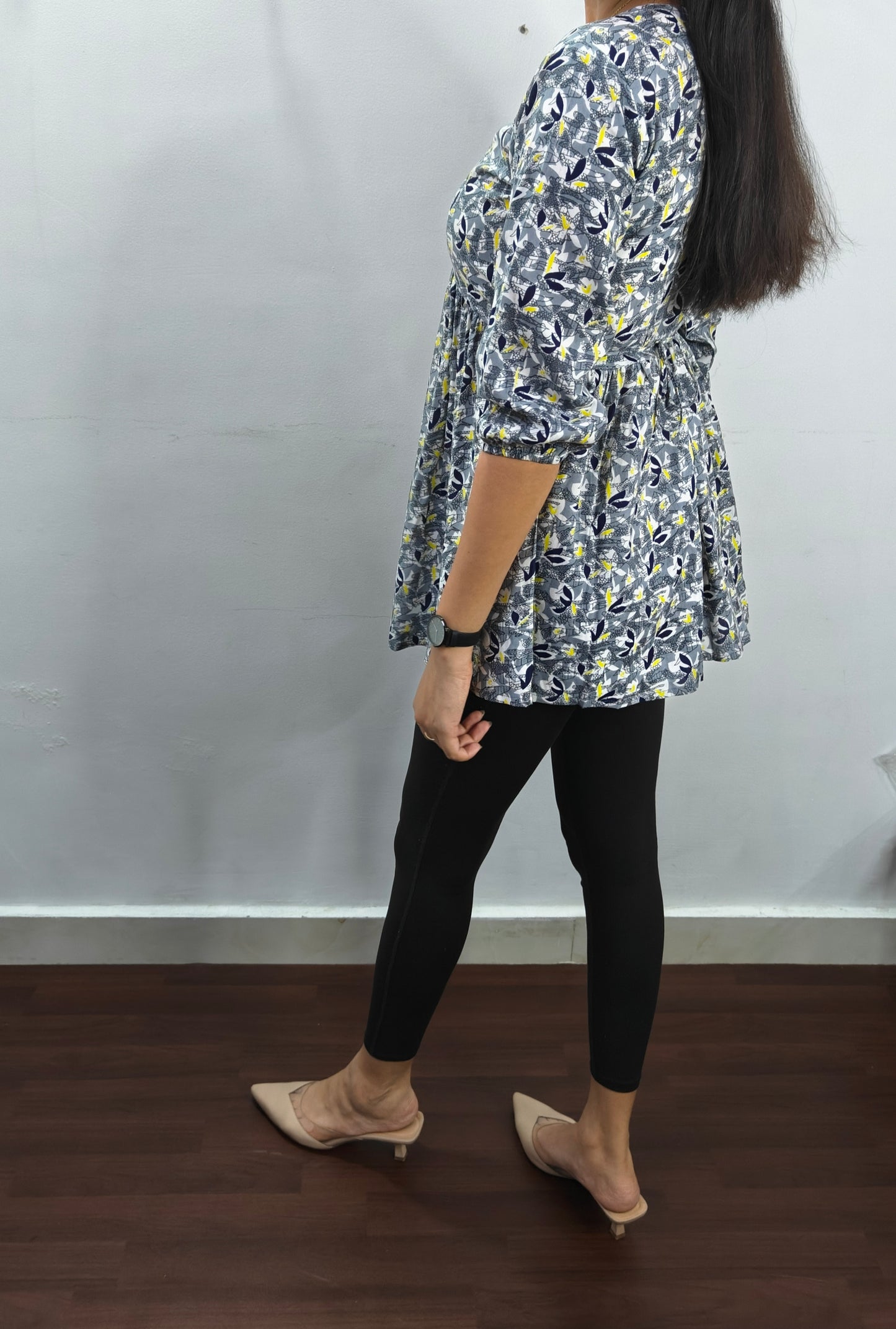 FLARED GREY COTTON  SHORT KURTI