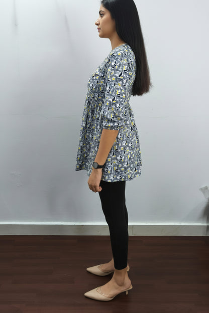 Flared Grey Cotton Short Kurti