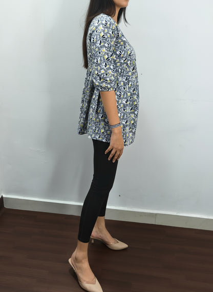 Flared Grey Cotton Short Kurti