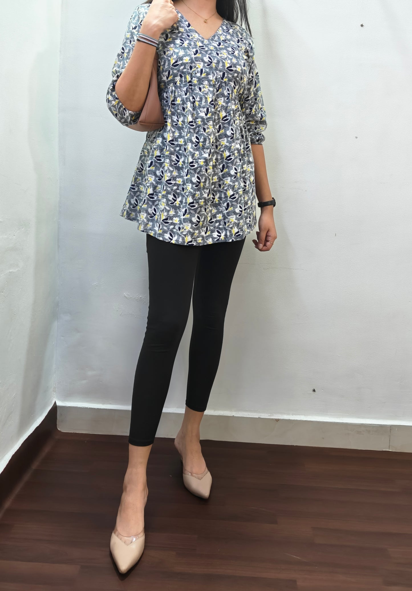 FLARED GREY COTTON  SHORT KURTI