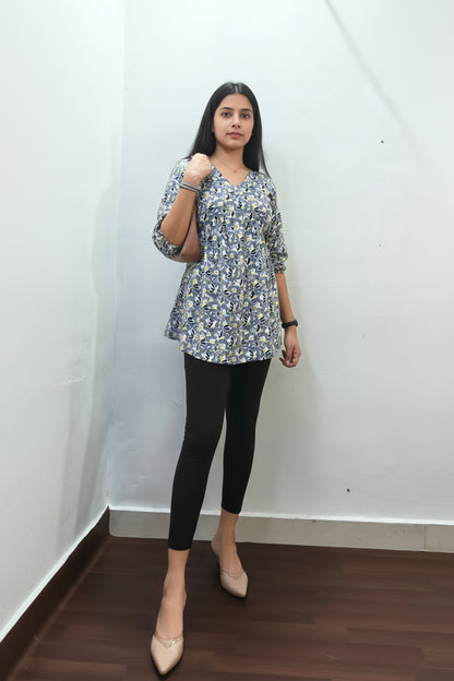 Flared Grey Cotton Short Kurti