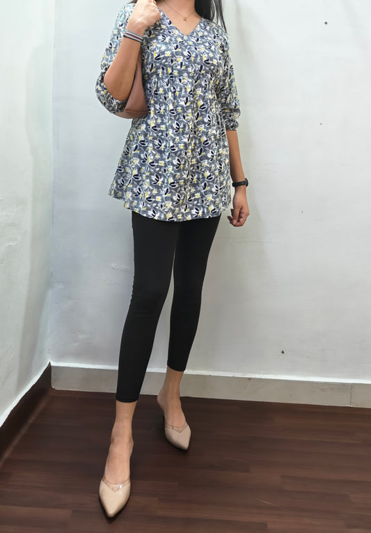 FLARED GREY COTTON  SHORT KURTI