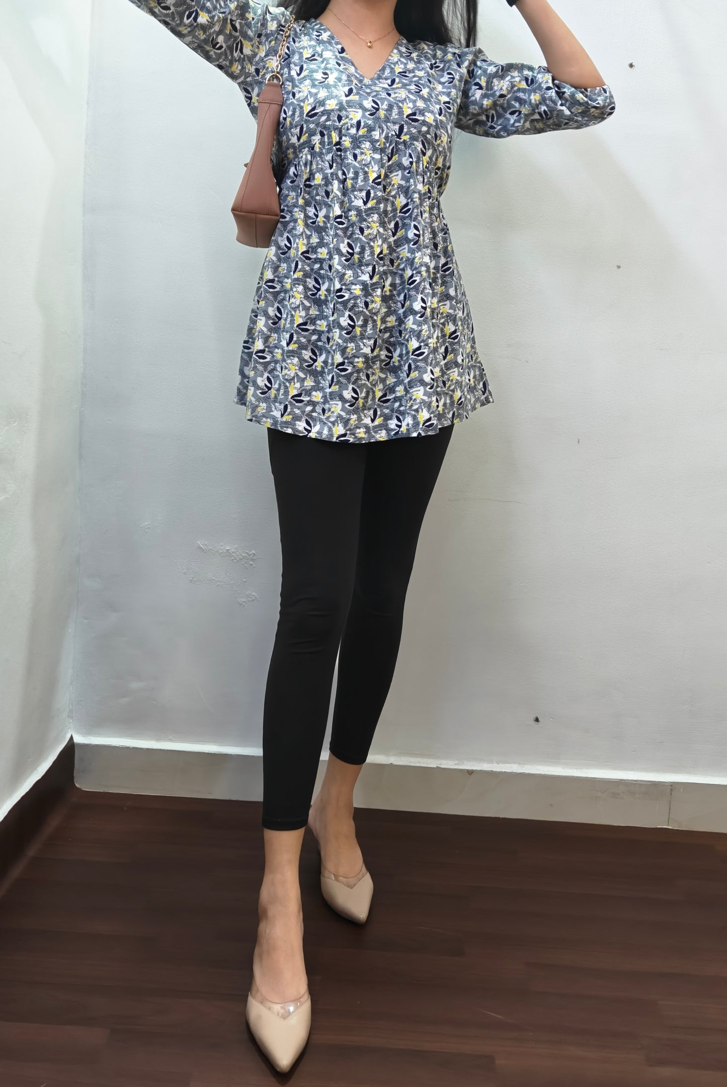 FLARED GREY COTTON  SHORT KURTI