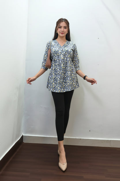 Flared Grey Cotton Short Kurti
