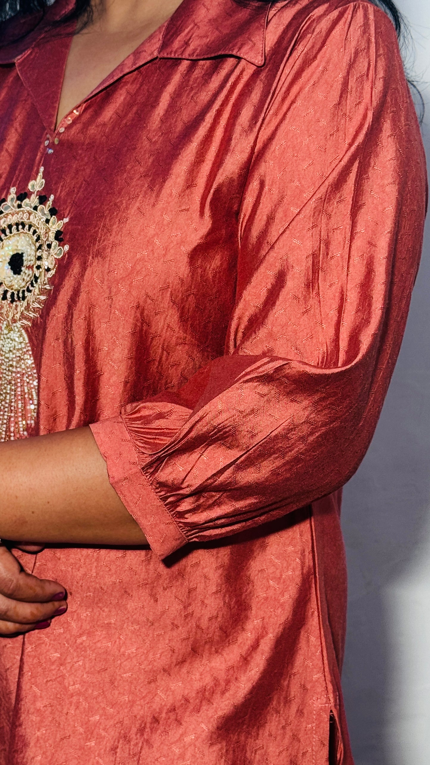 RUST ORANGE EMBROIDERED SHIRT WITH PALAZZO CO-ORDS