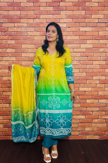 Yellow & Blue Ombre Viscose Rayon Suit Set