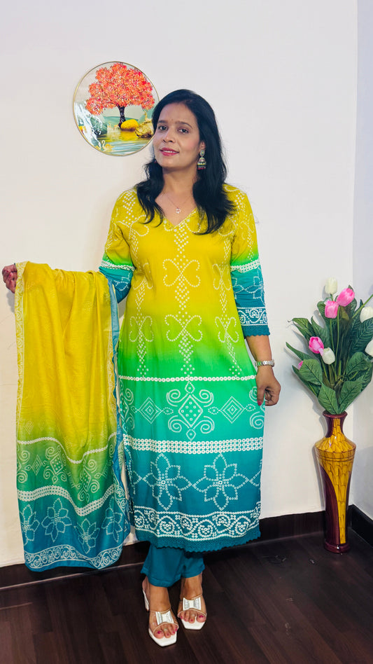 GREEN & BLUE OMBRE VISCOSE RAYON  SUIT SET