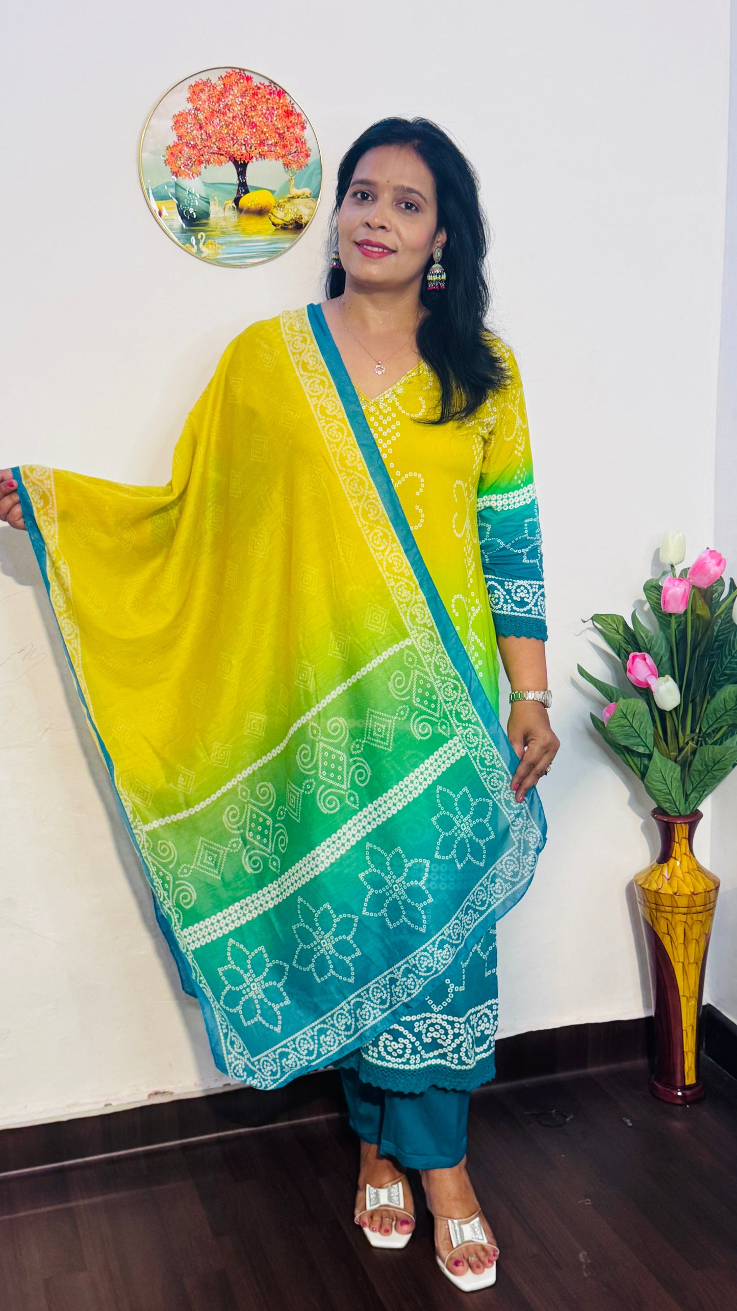 GREEN & BLUE OMBRE VISCOSE RAYON  SUIT SET