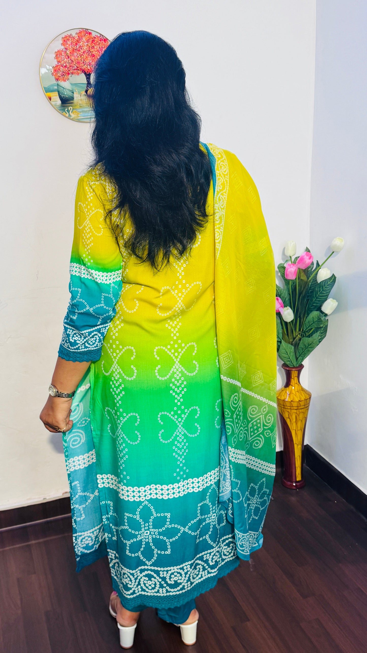 GREEN & BLUE OMBRE VISCOSE RAYON  SUIT SET