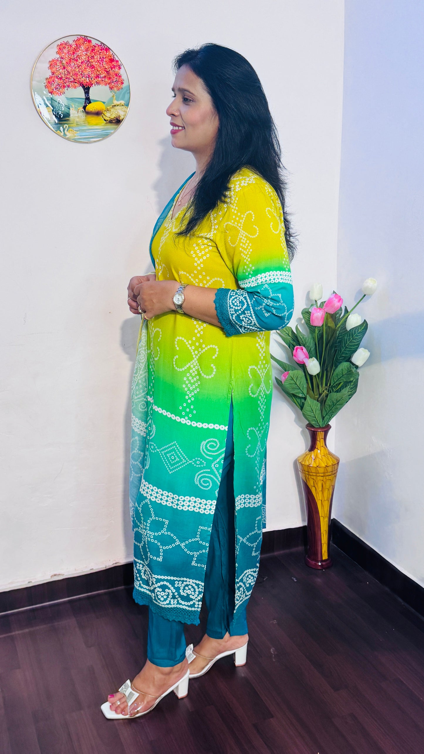 GREEN & BLUE OMBRE VISCOSE RAYON  SUIT SET