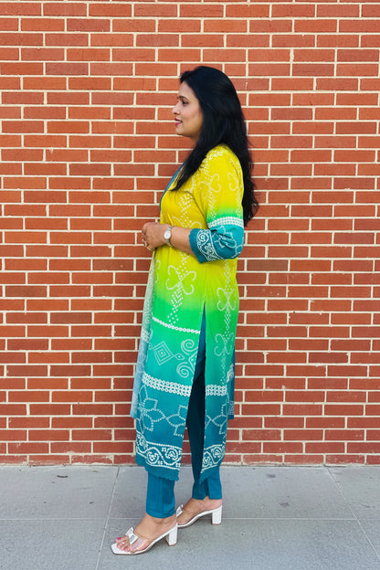 Yellow & Blue Ombre Viscose Rayon Suit Set