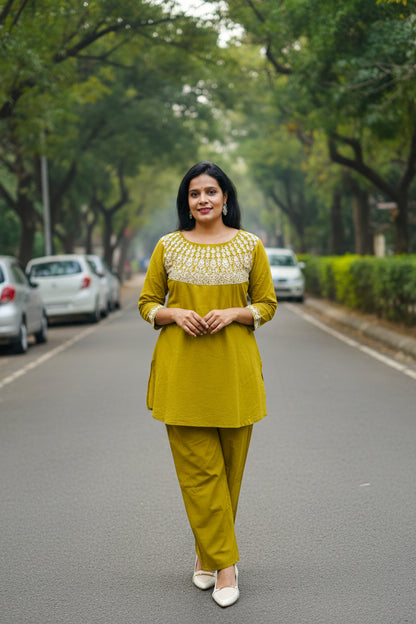 Heena Green Embroidered Cotton Co-Ord Set