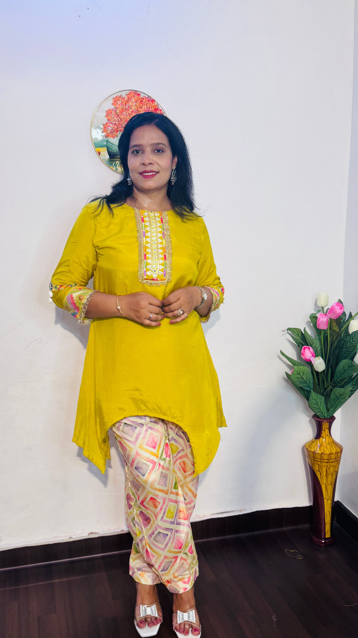 ROMAN SLIK EMBROIDERED HALDI YELLOW CO-ORD SET