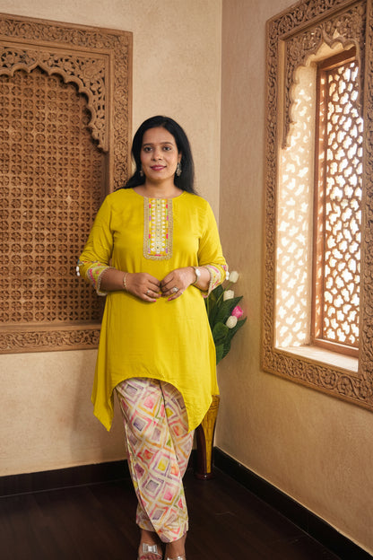 Haldi Yellow Roman Silk Embroidered Co-Ord Set