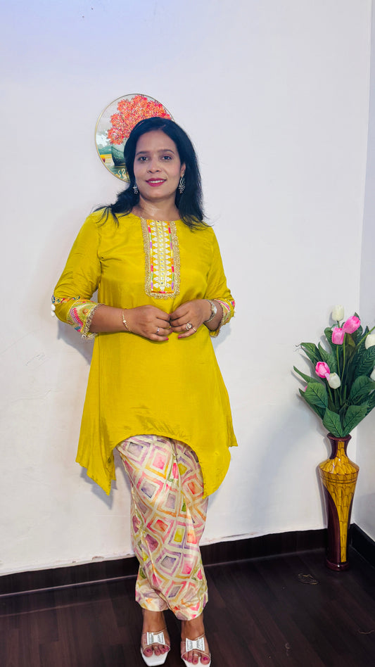 ROMAN SLIK EMBROIDERED HALDI YELLOW CO-ORD SET