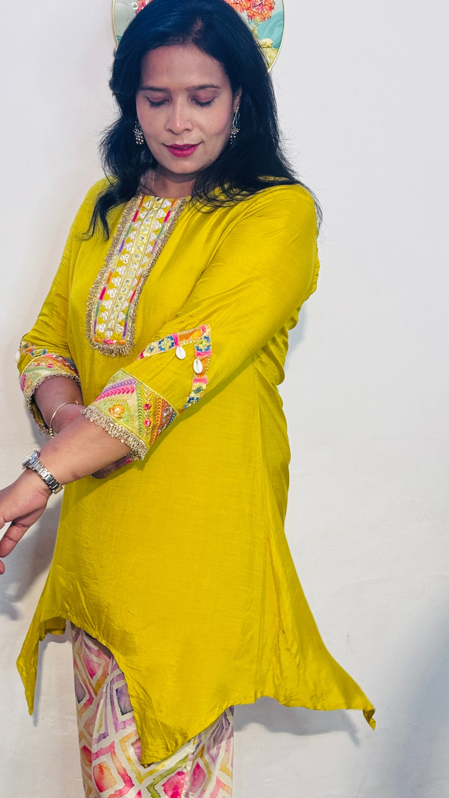 ROMAN SLIK EMBROIDERED HALDI YELLOW CO-ORD SET